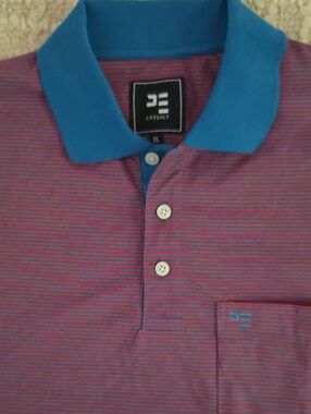 Peter England Casuals Striped Polo Shirt Blue & Red Men's Size XL